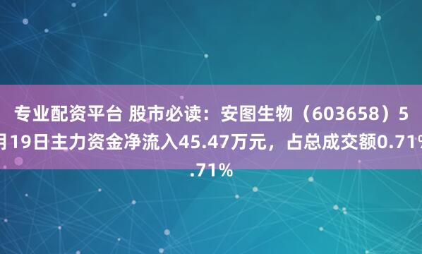 专业配资平台 股市必读：安图生物（603658）5月19日主力资金净流入45.47万元，占总成交额0.71%